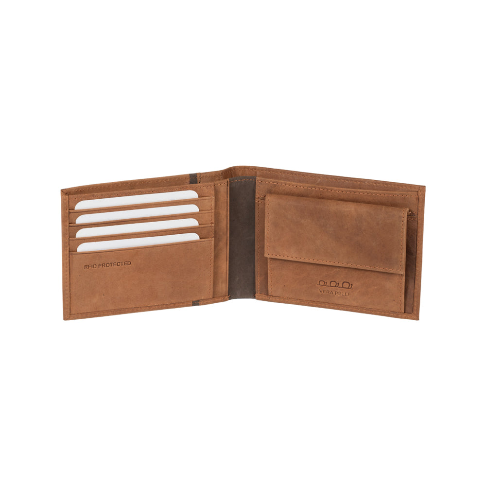 K12203UB | Men's Wallet in Genuine Full-Grain Naked Leather. Tan Color. RFID Protection. Closed Dimensions: 12.5 x 9.5 x 2 cm. Packaging: Gift box bottom/lid-1