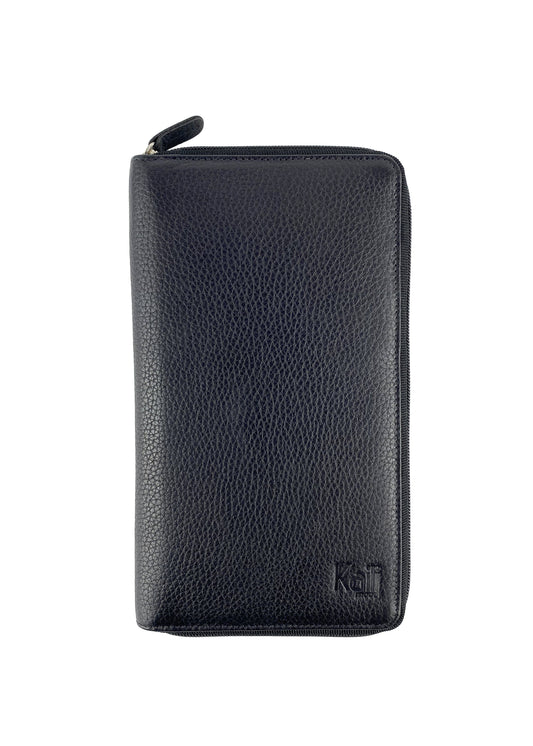 K0005AB | Portadocumenti da Viaggio in Vera Pelle pieno fiore, grana dollaro - Colore Nero - Dimensioni: cm 12,5 x 22 x 2 - Confezione: Sacchetto Tnt-1