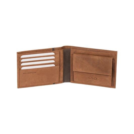K12203UB | Men's Wallet in Genuine Full-Grain Naked Leather. Tan Color. RFID Protection. Closed Dimensions: 12.5 x 9.5 x 2 cm. Packaging: Gift box bottom/lid-1