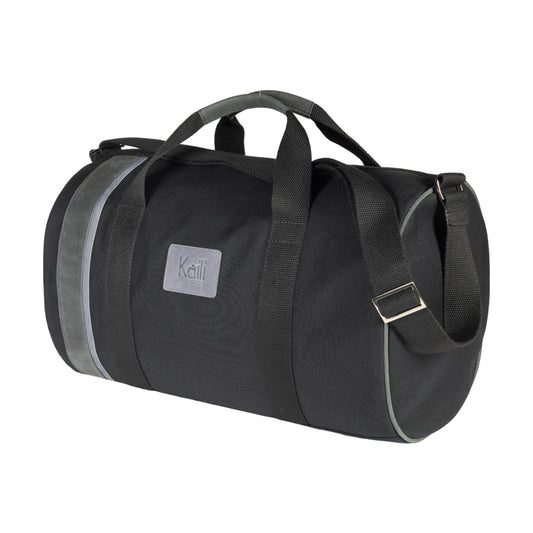 K2006AF | Travel Duffel Bag in 100% Cotton Canvas / Genuine Full-Grain Naked Leather - Black, Zip Closure. Dimensions: 45 x 25 x 28 cm - Packaging: Non-woven Bag-0