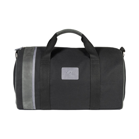 K2006AF | Travel Duffel Bag in 100% Cotton Canvas / Genuine Full-Grain Naked Leather - Black, Zip Closure. Dimensions: 45 x 25 x 28 cm - Packaging: Non-woven Bag-1